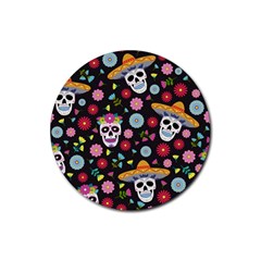 Day Dead Skull With Floral Ornament Flower Seamless Pattern Rubber Round Coaster (4 Pack) by Pakemis