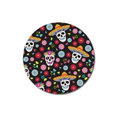 Day Dead Skull With Floral Ornament Flower Seamless Pattern Magnet 3  (round) by Pakemis