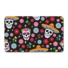 Day Dead Skull With Floral Ornament Flower Seamless Pattern Magnet (rectangular) by Pakemis