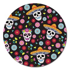 Day Dead Skull With Floral Ornament Flower Seamless Pattern Magnet 5  (round) by Pakemis