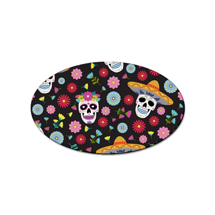 Day Dead Skull With Floral Ornament Flower Seamless Pattern Sticker Oval (10 pack)