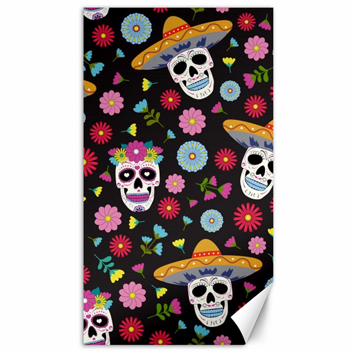 Day Dead Skull With Floral Ornament Flower Seamless Pattern Canvas 40  x 72 