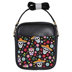 Day Dead Skull With Floral Ornament Flower Seamless Pattern Girls Sling Bag by Pakemis