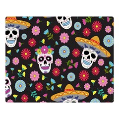 Day Dead Skull With Floral Ornament Flower Seamless Pattern Flano Blanket (large)