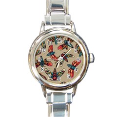 Tattoos Colorful Seamless Pattern Round Italian Charm Watch by Pakemis