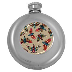 Tattoos Colorful Seamless Pattern Round Hip Flask (5 Oz) by Pakemis