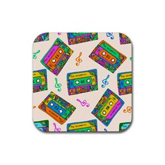 Seamless Pattern With Colorfu Cassettes Hippie Style Doodle Musical Texture Wrapping Fabric Vector Rubber Coaster (Square)