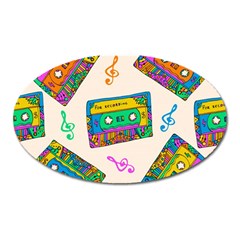 Seamless Pattern With Colorfu Cassettes Hippie Style Doodle Musical Texture Wrapping Fabric Vector Oval Magnet