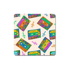 Seamless Pattern With Colorfu Cassettes Hippie Style Doodle Musical Texture Wrapping Fabric Vector Square Magnet