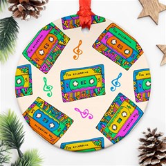 Seamless Pattern With Colorfu Cassettes Hippie Style Doodle Musical Texture Wrapping Fabric Vector Round Ornament (Two Sides)