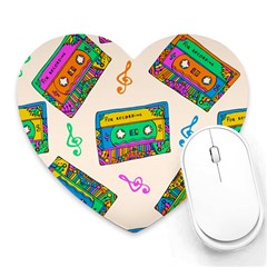 Seamless Pattern With Colorfu Cassettes Hippie Style Doodle Musical Texture Wrapping Fabric Vector Heart Mousepad