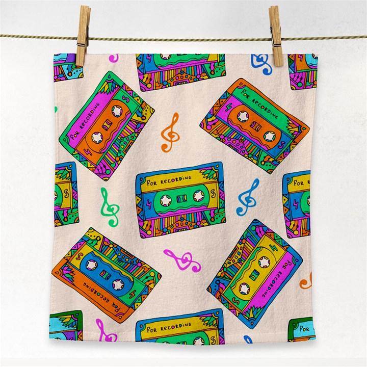 Seamless Pattern With Colorfu Cassettes Hippie Style Doodle Musical Texture Wrapping Fabric Vector Face Towel