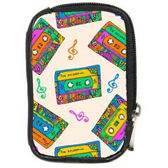 Seamless Pattern With Colorfu Cassettes Hippie Style Doodle Musical Texture Wrapping Fabric Vector Compact Camera Leather Case