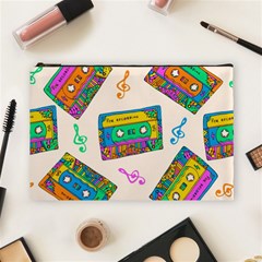 Seamless Pattern With Colorfu Cassettes Hippie Style Doodle Musical Texture Wrapping Fabric Vector Cosmetic Bag (Large)