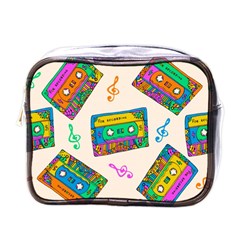 Seamless Pattern With Colorfu Cassettes Hippie Style Doodle Musical Texture Wrapping Fabric Vector Mini Toiletries Bag (One Side)