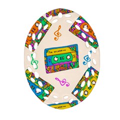 Seamless Pattern With Colorfu Cassettes Hippie Style Doodle Musical Texture Wrapping Fabric Vector Oval Filigree Ornament (two Sides) by Pakemis