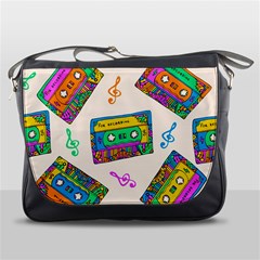 Seamless Pattern With Colorfu Cassettes Hippie Style Doodle Musical Texture Wrapping Fabric Vector Messenger Bag