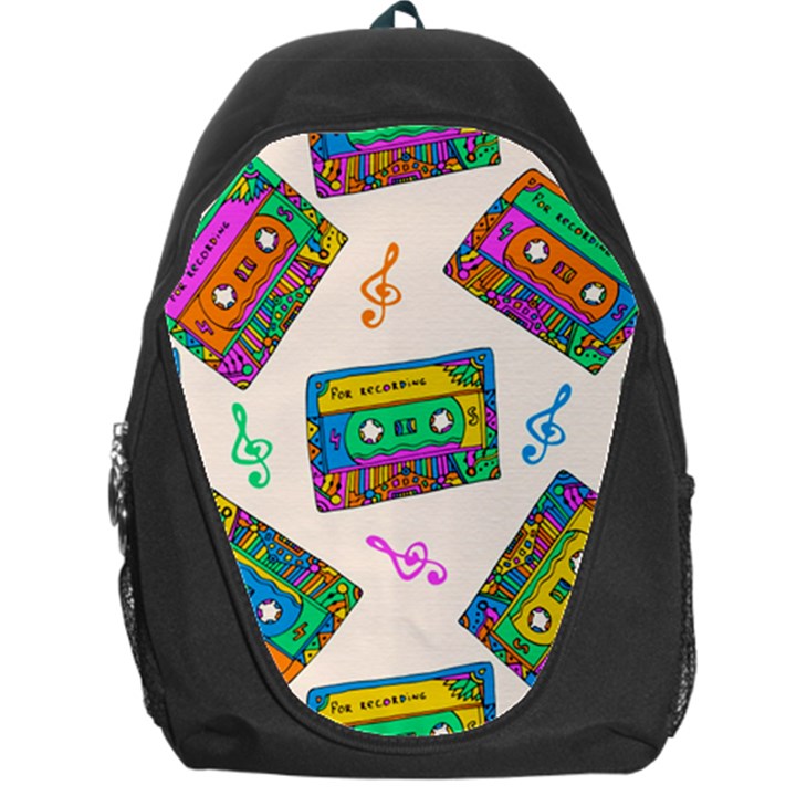 Seamless Pattern With Colorfu Cassettes Hippie Style Doodle Musical Texture Wrapping Fabric Vector Backpack Bag