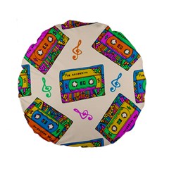 Seamless Pattern With Colorfu Cassettes Hippie Style Doodle Musical Texture Wrapping Fabric Vector Standard 15  Premium Round Cushions