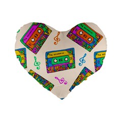 Seamless Pattern With Colorfu Cassettes Hippie Style Doodle Musical Texture Wrapping Fabric Vector Standard 16  Premium Heart Shape Cushions