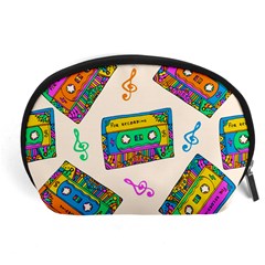 Seamless Pattern With Colorfu Cassettes Hippie Style Doodle Musical Texture Wrapping Fabric Vector Accessory Pouch (Large)