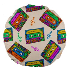 Seamless Pattern With Colorfu Cassettes Hippie Style Doodle Musical Texture Wrapping Fabric Vector Large 18  Premium Flano Round Cushions