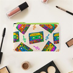 Seamless Pattern With Colorfu Cassettes Hippie Style Doodle Musical Texture Wrapping Fabric Vector Cosmetic Bag (XS)