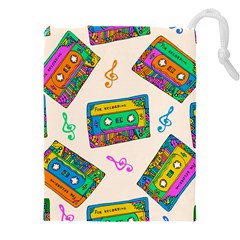 Seamless Pattern With Colorfu Cassettes Hippie Style Doodle Musical Texture Wrapping Fabric Vector Drawstring Pouch (4XL)