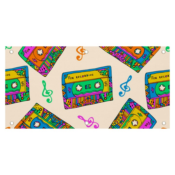 Seamless Pattern With Colorfu Cassettes Hippie Style Doodle Musical Texture Wrapping Fabric Vector Banner and Sign 6  x 3 