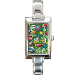 Pop Art Colorful Seamless Pattern Rectangle Italian Charm Watch Front