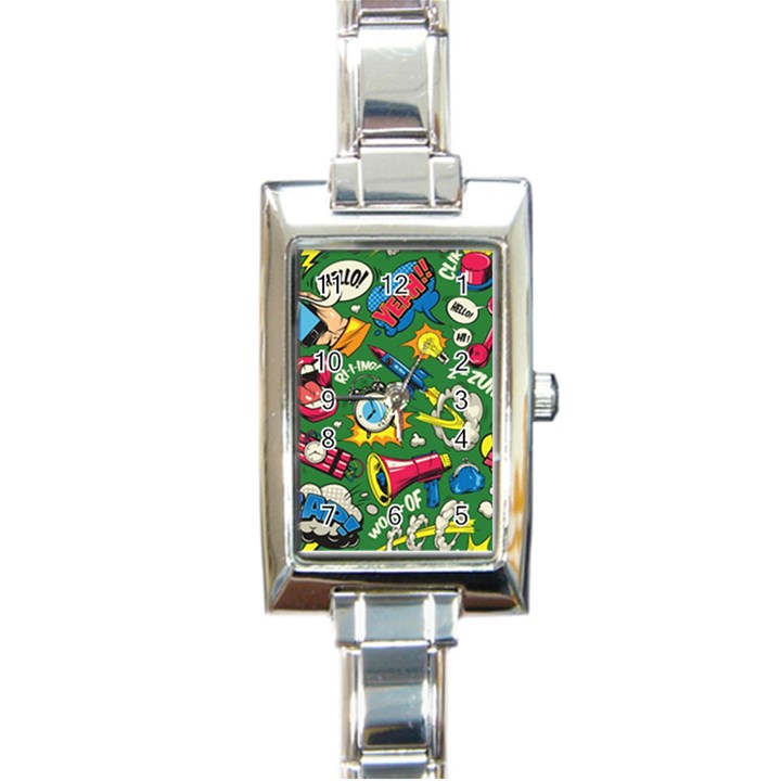 Pop Art Colorful Seamless Pattern Rectangle Italian Charm Watch