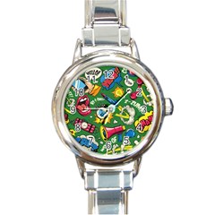 Pop Art Colorful Seamless Pattern Round Italian Charm Watch by Pakemis