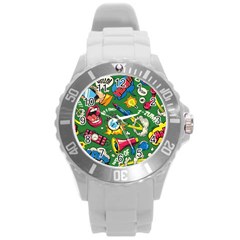 Pop Art Colorful Seamless Pattern Round Plastic Sport Watch (l) by Pakemis