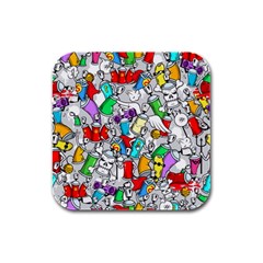 Graffit Characters Seamless Pattern Art Rubber Square Coaster (4 Pack) by Pakemis