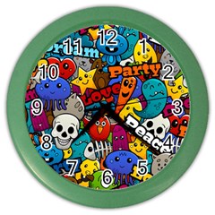 Graffiti Characters Seamless Pattern Color Wall Clock by Pakemis