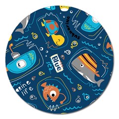 Seamless Pattern Vector Submarine With Sea Animals Cartoon Magnet 5  (round) by Pakemis