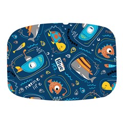 Seamless Pattern Vector Submarine With Sea Animals Cartoon Mini Square Pill Box by Pakemis