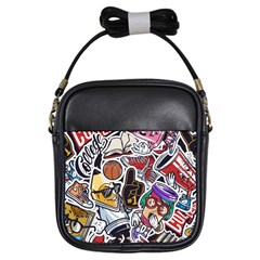 Vintage College Colorful Seamless Pattern Girls Sling Bag by Pakemis