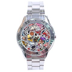 Vintage College Colorful Seamless Pattern Stainless Steel Analogue Watch by Pakemis