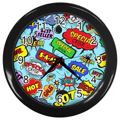 Comic Bubbles Seamless Pattern Wall Clock (black) by Pakemis