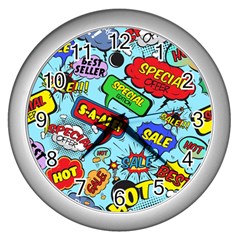 Comic Bubbles Seamless Pattern Wall Clock (silver)