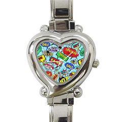 Comic Bubbles Seamless Pattern Heart Italian Charm Watch by Pakemis