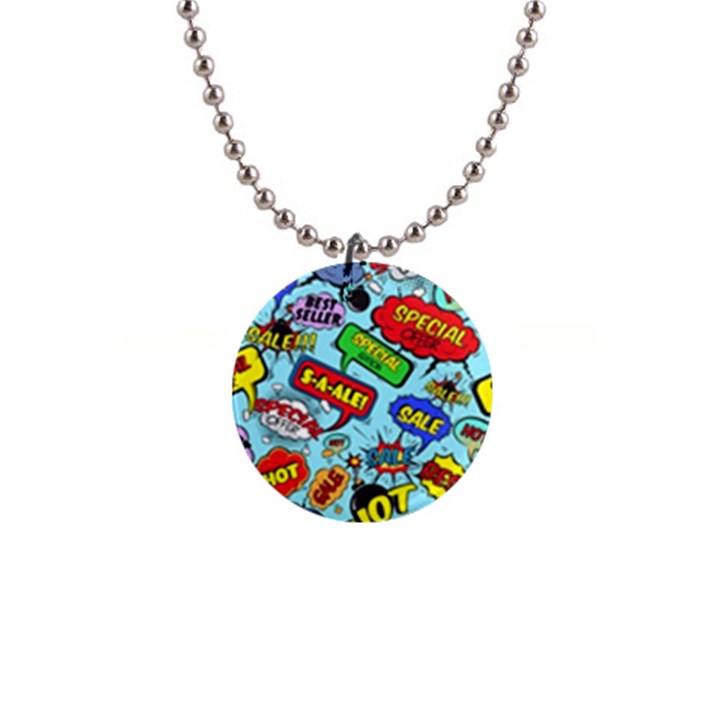 Comic Bubbles Seamless Pattern 1  Button Necklace