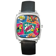 Comic Colorful Seamless Pattern Square Metal Watch by Pakemis