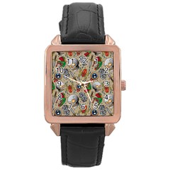 Tattoo Pattern Rose Gold Leather Watch 