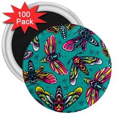 Vintage Colorful Insects Seamless Pattern 3  Magnets (100 Pack) by Pakemis