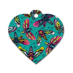 Vintage Colorful Insects Seamless Pattern Dog Tag Heart (one Side) by Pakemis