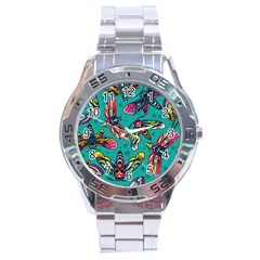 Vintage Colorful Insects Seamless Pattern Stainless Steel Analogue Watch by Pakemis