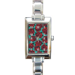 Vintage Floral Colorful Seamless Pattern Rectangle Italian Charm Watch by Pakemis