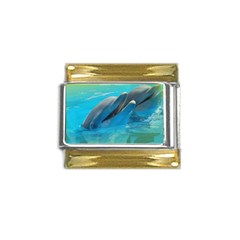 Beautiful Dolphins Gold Trim Italian Charm (9mm)